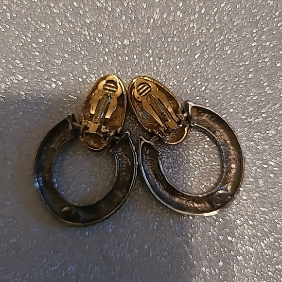 Givenchy 1980 Vintage Door Knocker Silver & Gold tone Clip Earrings, EUC - Picture 2 of 6